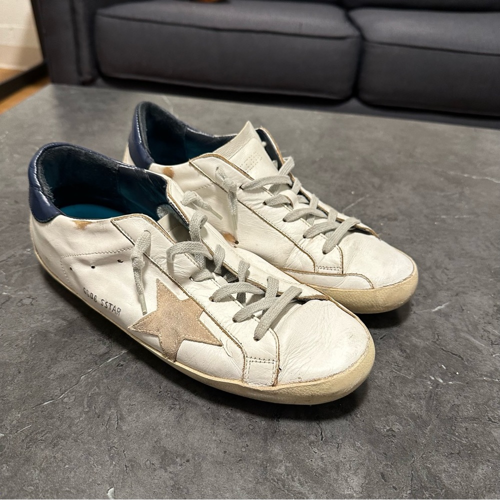 Golden Goose Superstar Sneakers Size 41 White Navy Blue Authentic